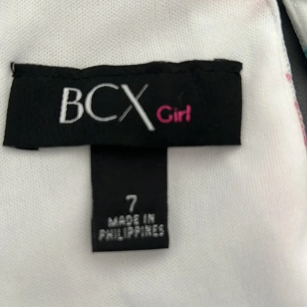 BCX Girl White Dress with Floral Overlay